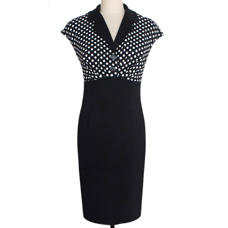 1950's Retro Polka Dot Print Rockabilly Party Midi Pencil Wiggle Dress N12078