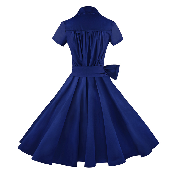 Vintage Navy-Blue Short Sleeves Swing Rockabilly Ball Party Casual ...