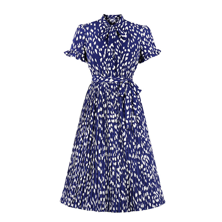 Sexy Navy-blue Bow-knot Tie Collar Short Sleeve Print Slim Waist Belt ...