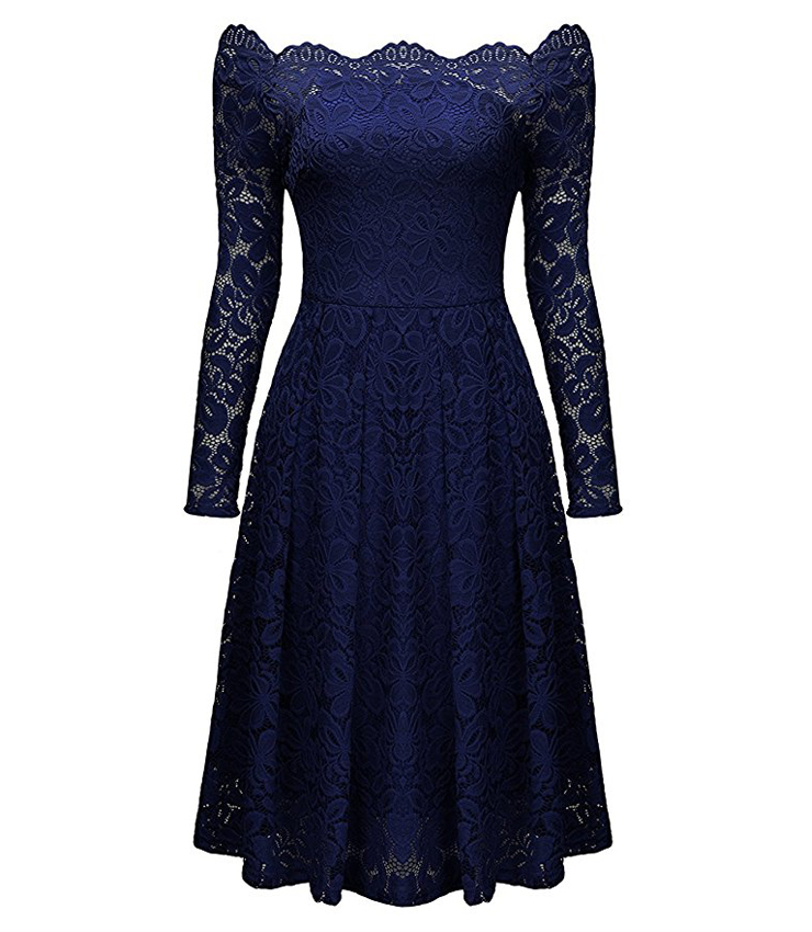 Vintage Off Shoulder Floral Lace Casual Party Dress N14013