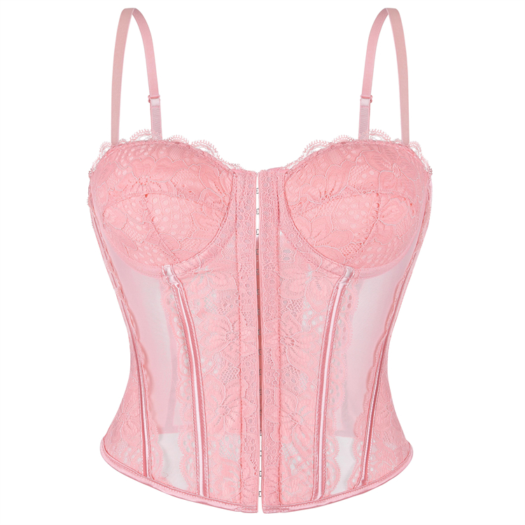 Vintage Pink Lace Corset - Adjustable Underbust Bustier​ N23791