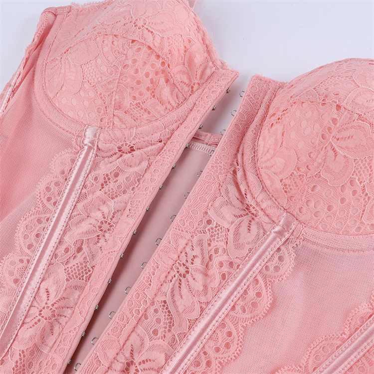 Pink lace corset, Vintage bustier top, Sheer mesh corset, Adjustable spaghetti straps, Gothic lingerie, Halloween costume corset, Burlesque performance wear, Vintage pin-up style, Underwire support top, Themed party lingerie #N23791