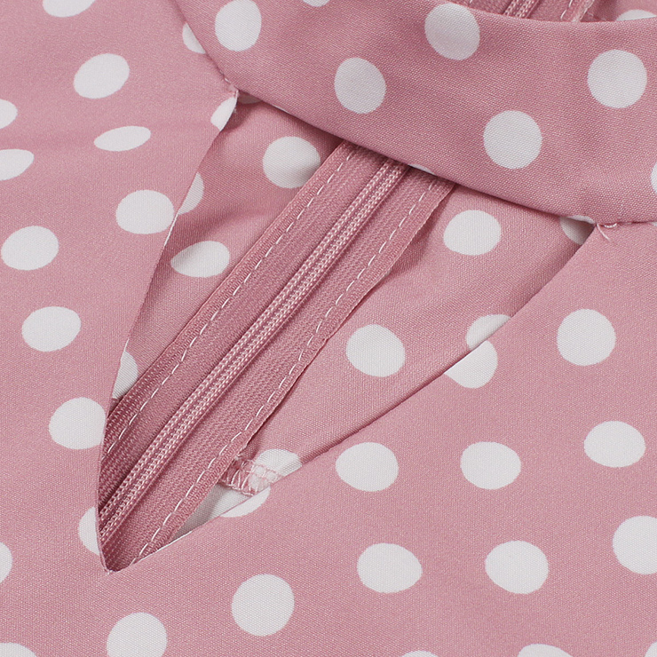 vintage dress, pink polka dot dress, halter swing dress, 1950s retro dress, pin-up dress, keyhole neck dress, flared skirt dress, summer dress, cocktail dress, rockabilly dress, feminine dress, classic polka dot, halter neck dress, vintage inspired, party dress #N23935