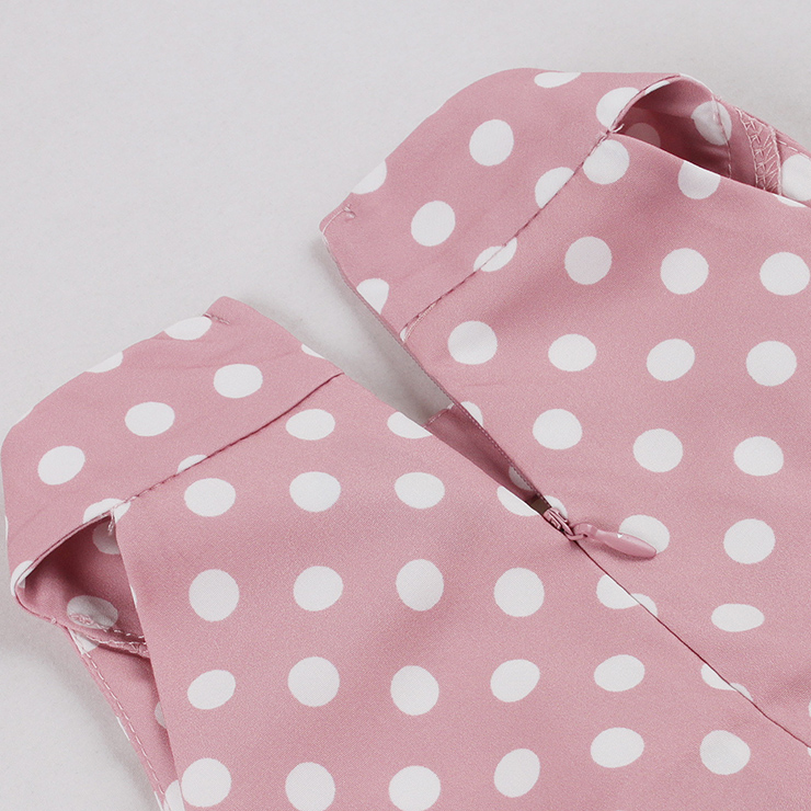vintage dress, pink polka dot dress, halter swing dress, 1950s retro dress, pin-up dress, keyhole neck dress, flared skirt dress, summer dress, cocktail dress, rockabilly dress, feminine dress, classic polka dot, halter neck dress, vintage inspired, party dress #N23935