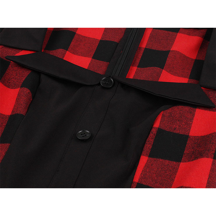 Red and Black Plaid Pattern Dress, Vintage Dresses for Women, Sexy Dresses for Women Cocktail Party, Vintage High Waist Dress, Short Sleeves Swing Daily Dress, Vintage Plaid Printed Swing Dress, #N18342