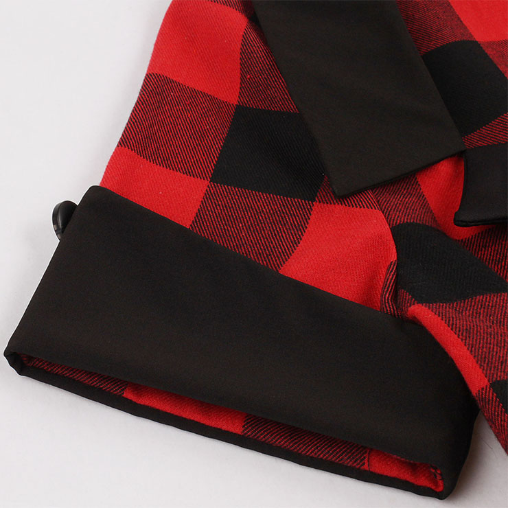 Red and Black Plaid Pattern Dress, Vintage Dresses for Women, Sexy Dresses for Women Cocktail Party, Vintage High Waist Dress, Short Sleeves Swing Daily Dress, Vintage Plaid Printed Swing Dress, #N18342