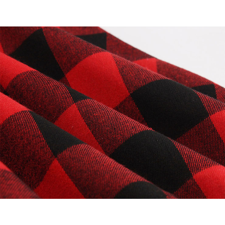 Red and Black Plaid Pattern Dress, Vintage Dresses for Women, Sexy Dresses for Women Cocktail Party, Vintage High Waist Dress, Short Sleeves Swing Daily Dress, Vintage Plaid Printed Swing Dress, #N18342