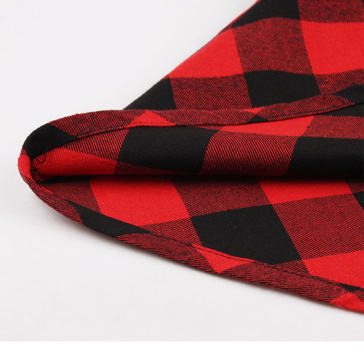 Red and Black Plaid Pattern Dress, Vintage Dresses for Women, Sexy Dresses for Women Cocktail Party, Vintage High Waist Dress, Short Sleeves Swing Daily Dress, Vintage Plaid Printed Swing Dress, #N18342