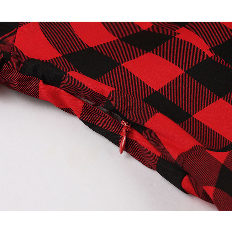 Red and Black Plaid Pattern Dress, Vintage Dresses for Women, Sexy Dresses for Women Cocktail Party, Vintage High Waist Dress, Short Sleeves Swing Daily Dress, Vintage Plaid Printed Swing Dress, #N20926