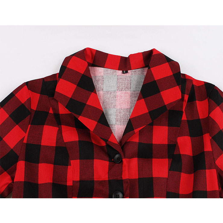 Red and Black Plaid Pattern Dress, Vintage Dresses for Women, Sexy Dresses for Women Cocktail Party, Vintage High Waist Dress, Short Sleeves Swing Daily Dress, Vintage Plaid Printed Swing Dress, #N20926
