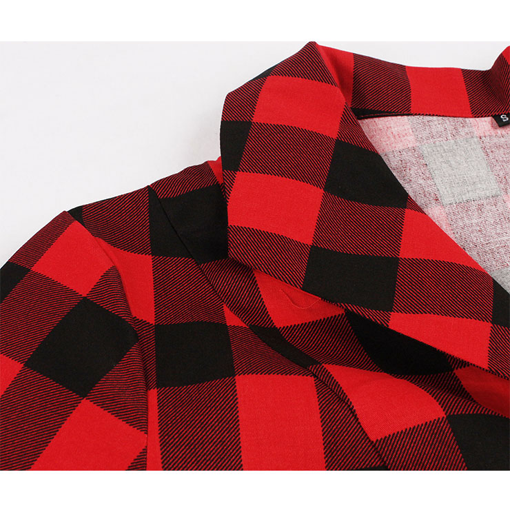 Red and Black Plaid Pattern Dress, Vintage Dresses for Women, Sexy Dresses for Women Cocktail Party, Vintage High Waist Dress, Short Sleeves Swing Daily Dress, Vintage Plaid Printed Swing Dress, #N20926