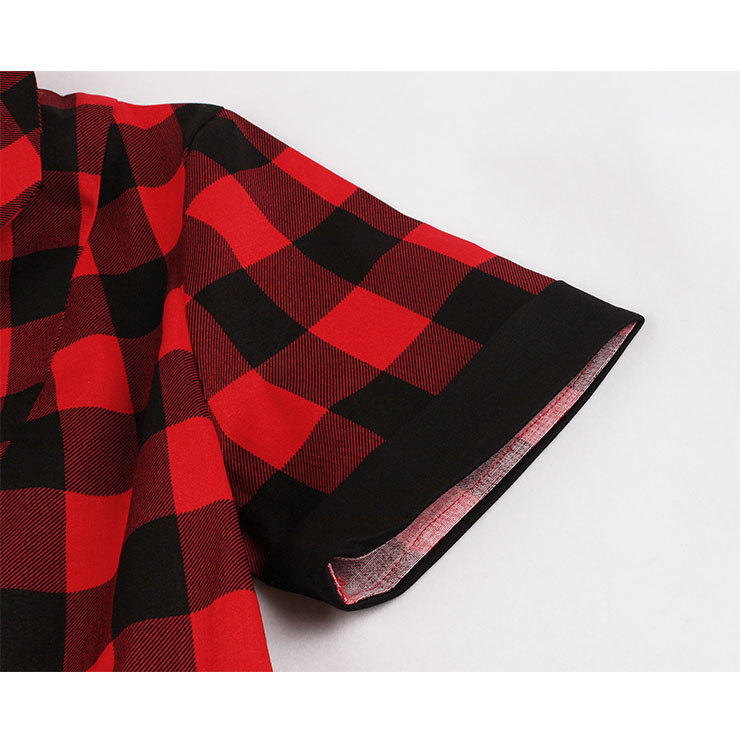 Red and Black Plaid Pattern Dress, Vintage Dresses for Women, Sexy Dresses for Women Cocktail Party, Vintage High Waist Dress, Short Sleeves Swing Daily Dress, Vintage Plaid Printed Swing Dress, #N20926