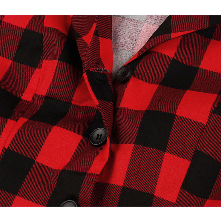 Red and Black Plaid Pattern Dress, Vintage Dresses for Women, Sexy Dresses for Women Cocktail Party, Vintage High Waist Dress, Short Sleeves Swing Daily Dress, Vintage Plaid Printed Swing Dress, #N20926
