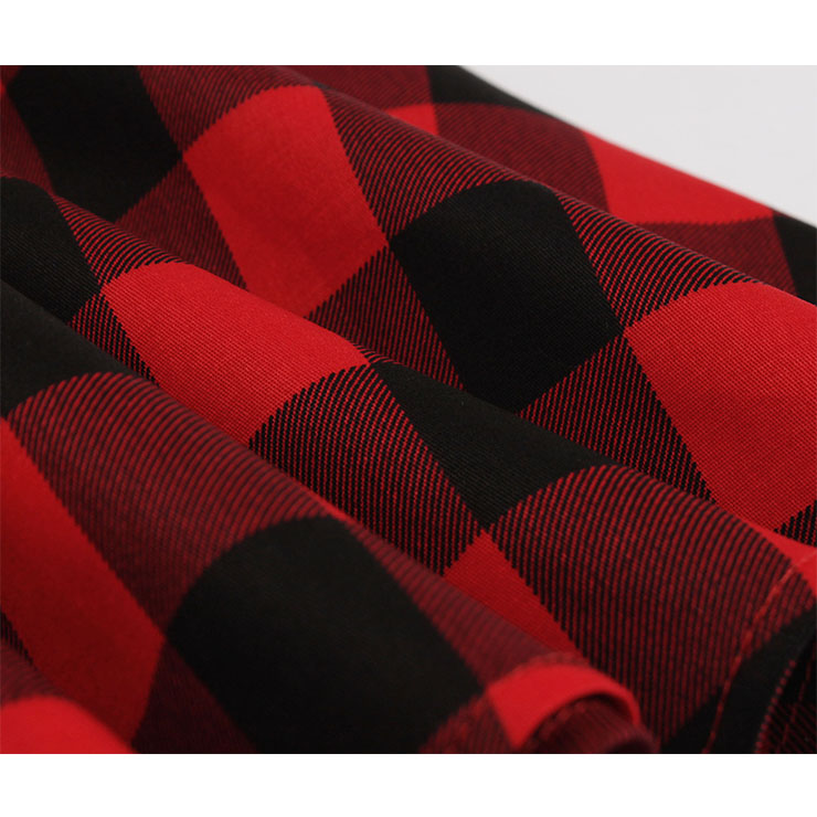 Red and Black Plaid Pattern Dress, Vintage Dresses for Women, Sexy Dresses for Women Cocktail Party, Vintage High Waist Dress, Short Sleeves Swing Daily Dress, Vintage Plaid Printed Swing Dress, #N20926