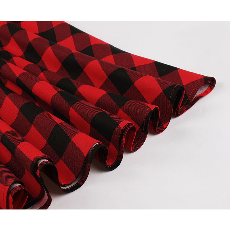 Red and Black Plaid Pattern Dress, Vintage Dresses for Women, Sexy Dresses for Women Cocktail Party, Vintage High Waist Dress, Short Sleeves Swing Daily Dress, Vintage Plaid Printed Swing Dress, #N20926