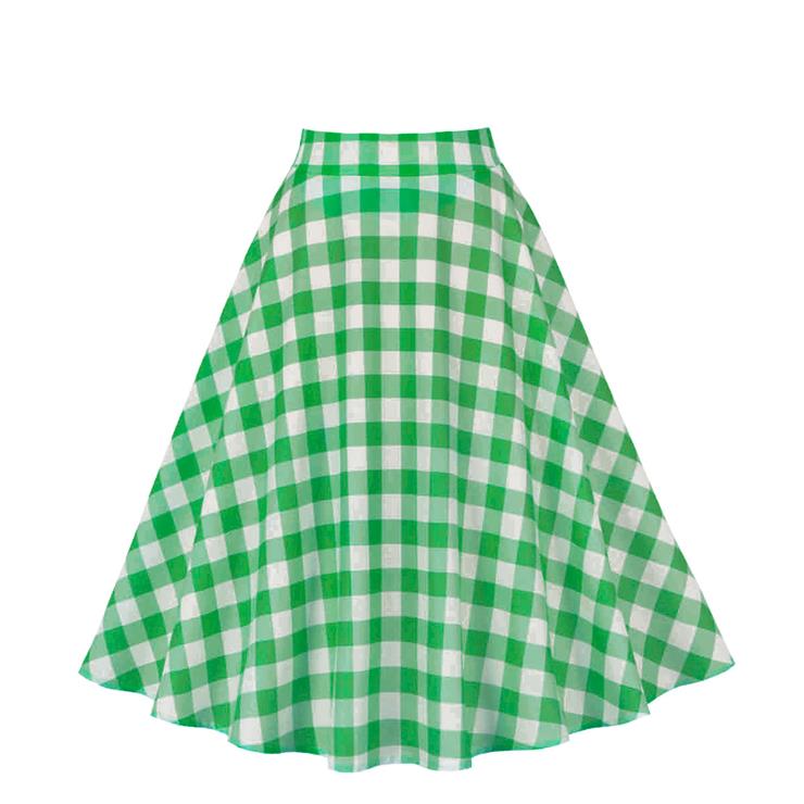 Women's Clothing Plaid Big Swing Ruffle Skirt Vintage High Waist Midi Skirt HG23423