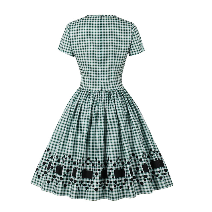 Retro Plaid Dresses for Women 1960, Vintage Cocktail Party Dress, Fashion Casual Office Lady Dress, Retro Party Dresses for Women 1960, Vintage Dresses 1950