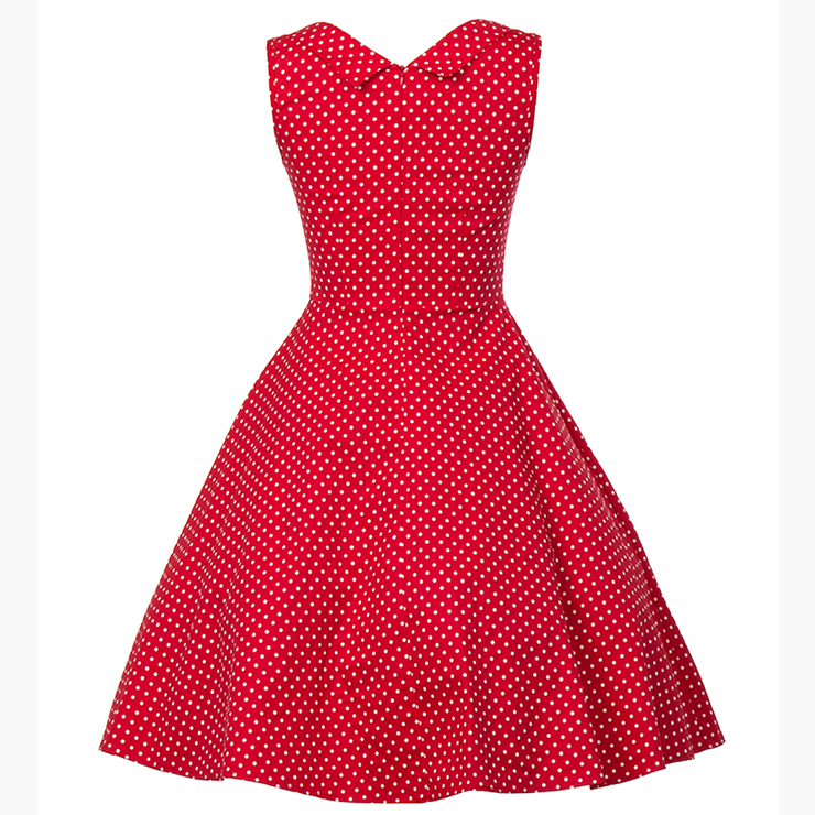 Vintage Dresses for Women, Sexy Dresses for Women Cocktail Party, Vintage High Waist Dress, Sleeveless Swing Daily Dress, Polka Dot Printed Swing Dress, #N18132