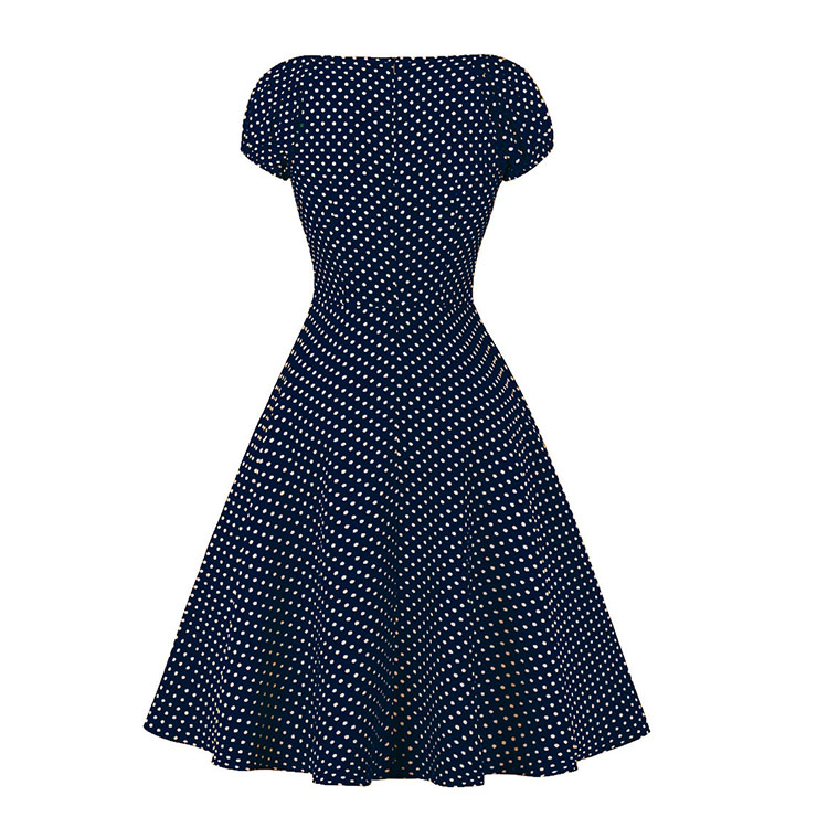 French Maiden Dresses, Polka Dots Summer Swing Dress, Retro Dresses for Women 1960, Vintage Dresses 1950