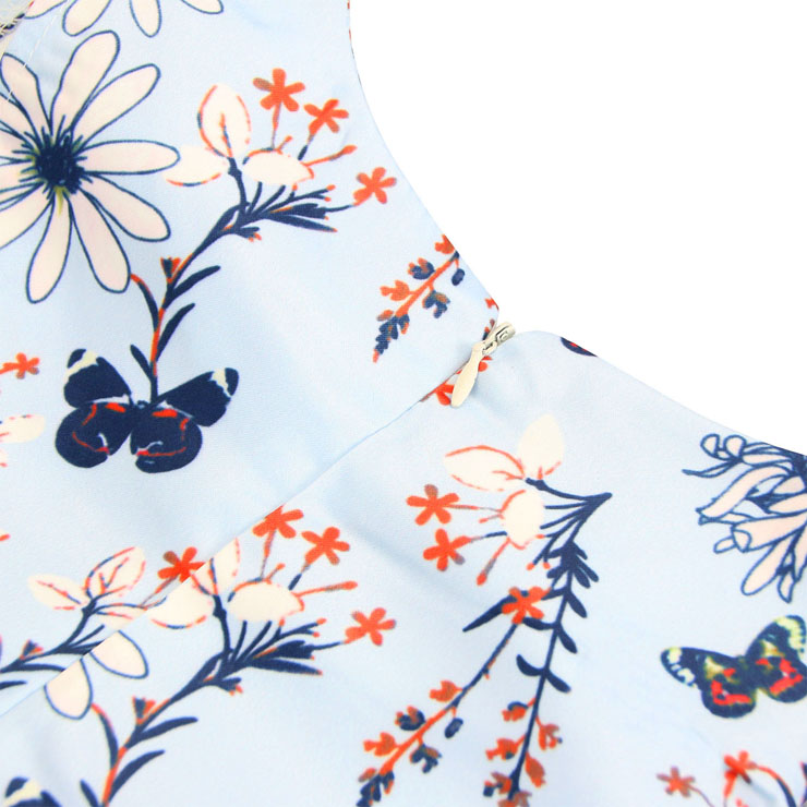 Vintage Dresses for Mother and Daughter, Floral Print Family Matching Dress, Sleeveless Round Collar Printed Dress, Back Zipper Family Matching Dress, Retro Dresses for Mother and Daughter, A-Line Mother and Daughter Family Matching Dress, #N15482