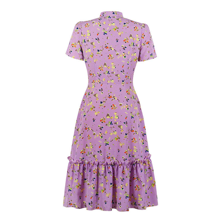 Bow-knot Tie Collar Party Dresses, Cute Summer Swing Dress, Retro Floral Print Dresses for Women 1960, Vintage Dresses 1950
