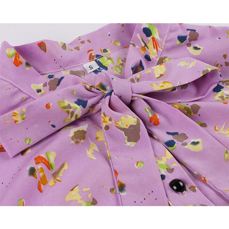Bow-knot Tie Collar Party Dresses, Cute Summer Swing Dress, Retro Floral Print Dresses for Women 1960, Vintage Dresses 1950