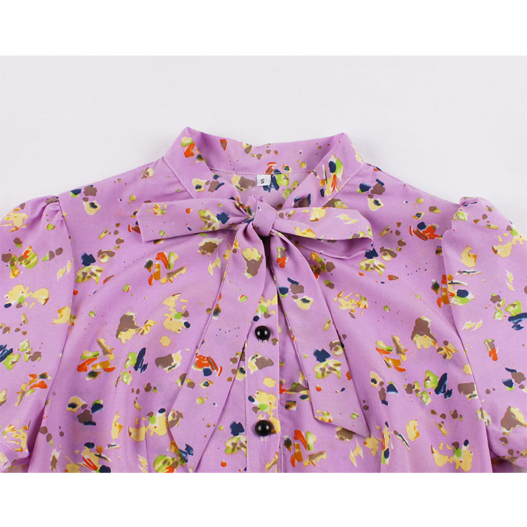 Bow-knot Tie Collar Party Dresses, Cute Summer Swing Dress, Retro Floral Print Dresses for Women 1960, Vintage Dresses 1950