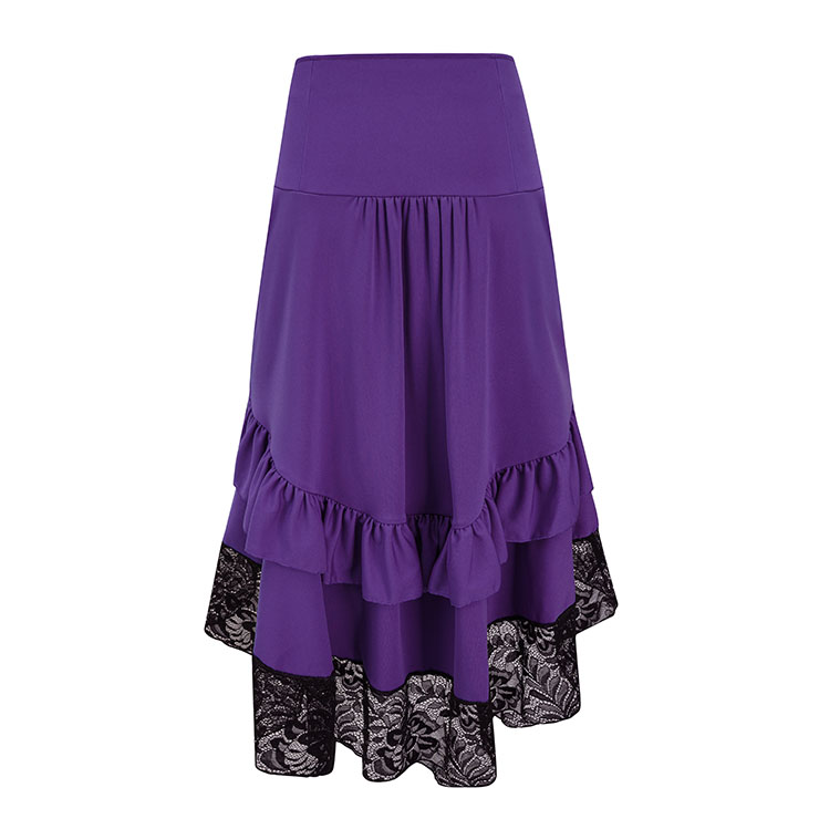 Gothic Party Purple High-low Skirt, High Wiat Button Skirt for Women, Gothic Cosplay High-low Skirt, Halloween Costume Skirt, Plus Size Skirt, Vintage Gothic Pirate Costume, #N22768