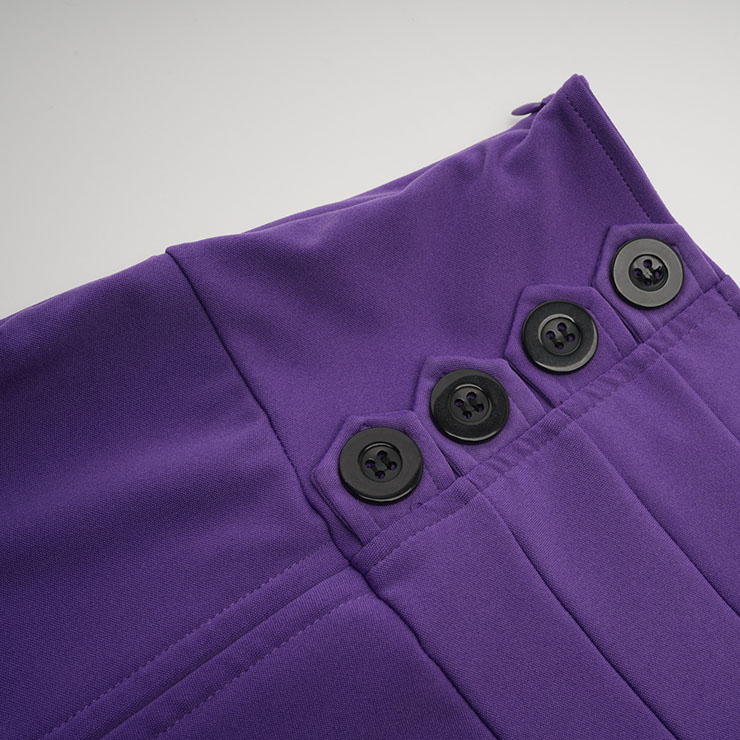 Gothic Party Purple High-low Skirt, High Wiat Button Skirt for Women, Gothic Cosplay High-low Skirt, Halloween Costume Skirt, Plus Size Skirt, Vintage Gothic Pirate Costume, #N22768