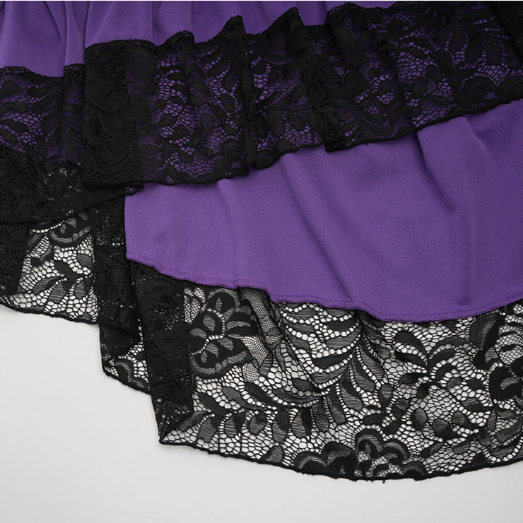 Gothic Party Purple High-low Skirt, High Wiat Button Skirt for Women, Gothic Cosplay High-low Skirt, Halloween Costume Skirt, Plus Size Skirt, Vintage Gothic Pirate Costume, #N22768