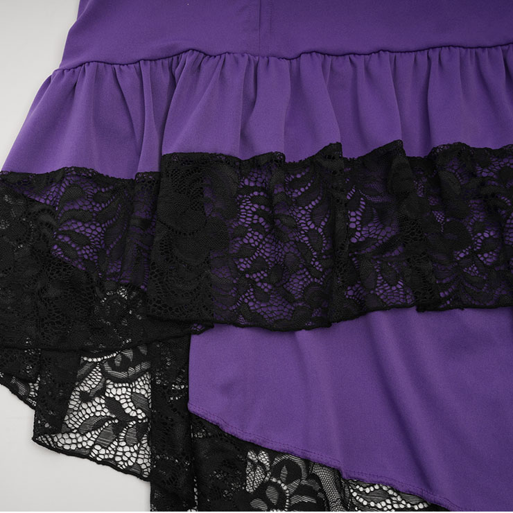 Gothic Party Purple High-low Skirt, High Wiat Button Skirt for Women, Gothic Cosplay High-low Skirt, Halloween Costume Skirt, Plus Size Skirt, Vintage Gothic Pirate Costume, #N22768