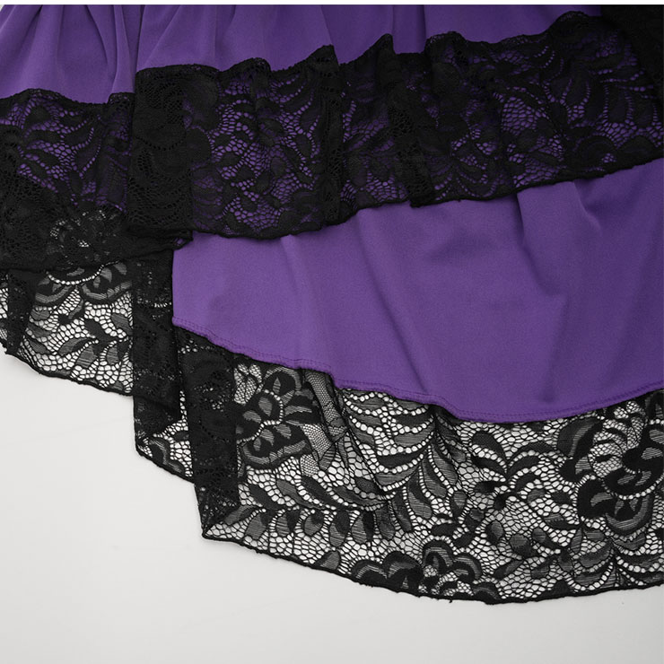 Gothic Party Purple High-low Skirt, High Wiat Button Skirt for Women, Gothic Cosplay High-low Skirt, Halloween Costume Skirt, Plus Size Skirt, Vintage Gothic Pirate Costume, #N22768