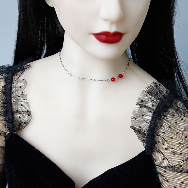 Vintage Style Alloy Necklace, New Gothic Choker Necklace, Sexy Red Beads Choker, Sexy Ruby Necklace, Cheap Floral Lace Chocker, Victorian Necklace for Women, Gothic Accessory, Sexy Lace Ornament, #J19699