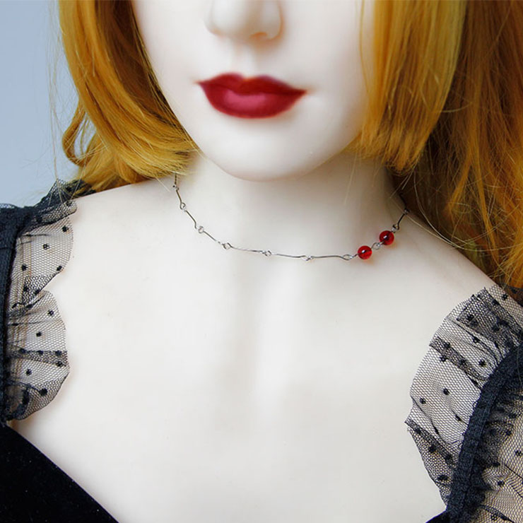 Vintage Style Alloy Necklace, New Gothic Choker Necklace, Sexy Red Beads Choker, Sexy Ruby Necklace, Cheap Floral Lace Chocker, Victorian Necklace for Women, Gothic Accessory, Sexy Lace Ornament, #J19699