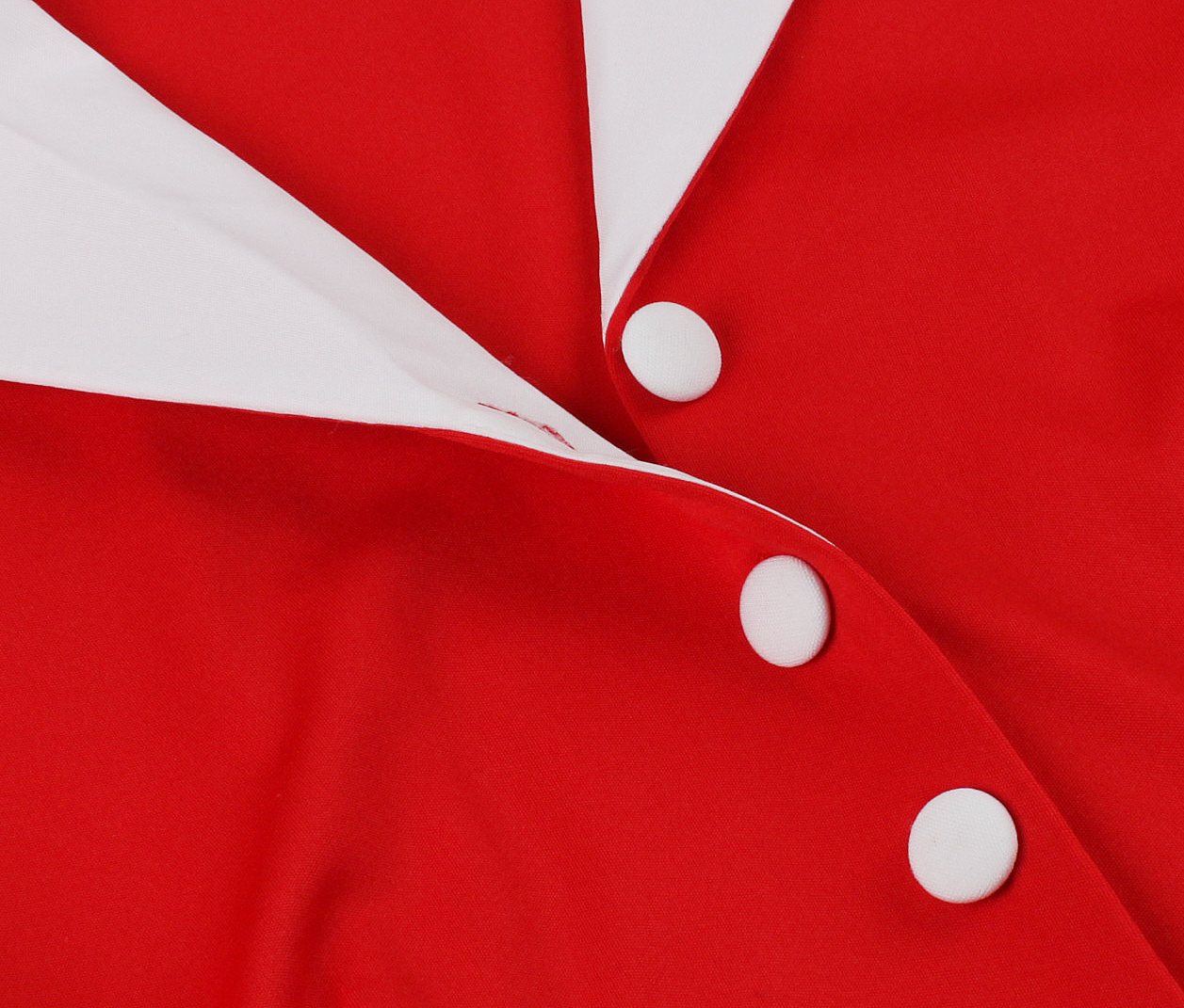 Strawberry print, Polka dot pattern, Red ribbon waist tie, Heart-shaped buttons, Classic collar, Short puffed sleeves, White lace cuffs, Flared A-line skirt, Vintage mini dress, Sweet and playful style #N23825