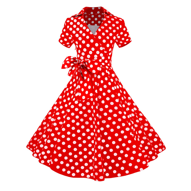 Vintage Red Polka Dot Short Sleeves Swing Rockabilly Ball Party Dress ...