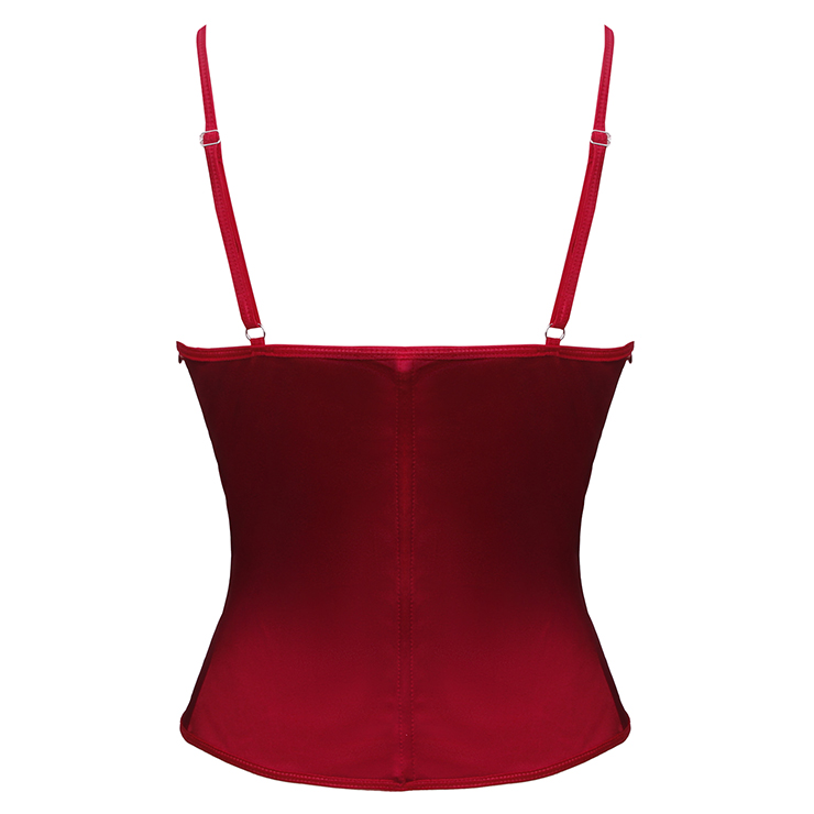 red satin shapewear, vintage corset, floral lace appliqué, adjustable straps, romantic lingerie, Valentine‘s Day gift, wedding shapewear, elegant shapewear, silky elastic fabric, feminine silhouette #N237824
