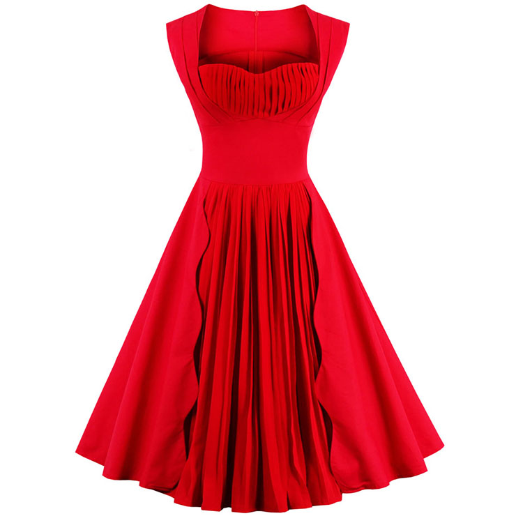 1960's Vintage Red Pleated Cocktail Bridesmaid Swing Dress N12760