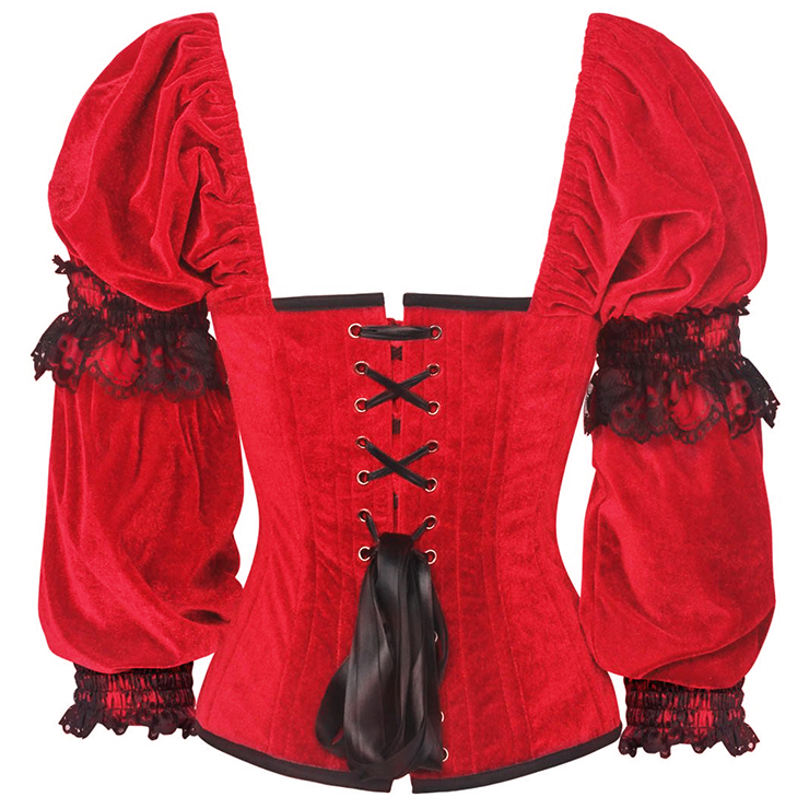 Steampunk Overbust Corset, Red Velvet Corset, Renaissance Corset Top, Red Gothic Corset, Vintage Corset for Women, Christmas Mrs Santa Costume, #N15268