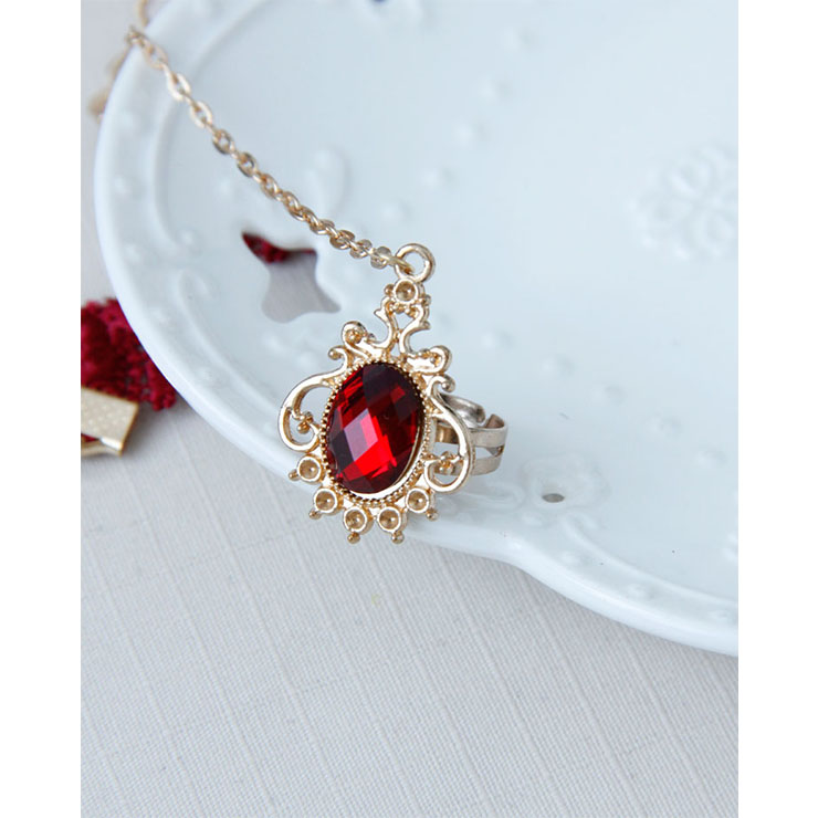 Vintage Bracelet, Retro Golden Heart Bracelet, Cheap Wristband, Gothic Red Bracelet, Victorian Red Lace Bracelet, Retro Red Wristband, Bracelet with Ring, #J18085