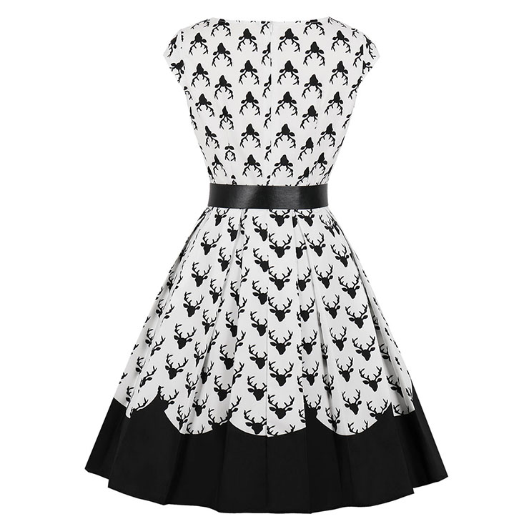 Retro Black and White Dress, Gothic Dresses for Women, Cocktail Party Dress, Elegant Party Dress, Vintage Lapel Short Sleeves Swing Dresses, A-line Cocktail Party Swing Dresses, Round Neck Vintage Day Dress, #N18647
