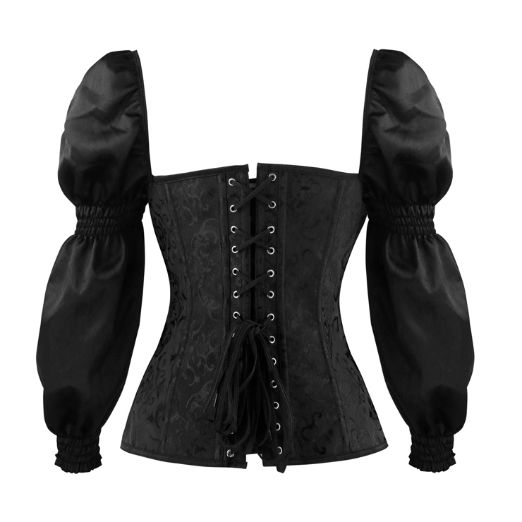 Steampunk Overbust Corset, Brocade Corset, Renaissance Corset Top, Black Gothic Corset, Vintage Corset for Women, #N14047
