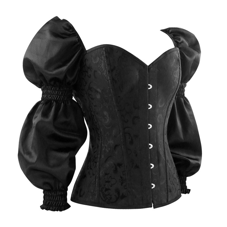 Steampunk Overbust Corset, Brocade Corset, Renaissance Corset Top, Black Gothic Corset, Vintage Corset for Women, #N14047