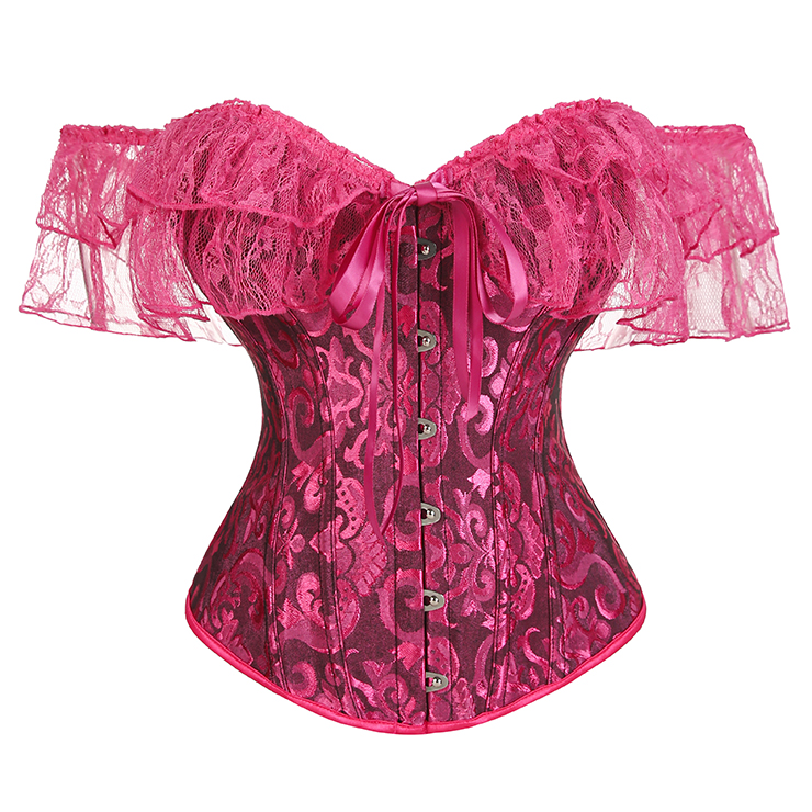 Vintage Rose Bustier Top - Off-Shoulder Ruffle Sleeves with Front Lace-Up Detail N237843