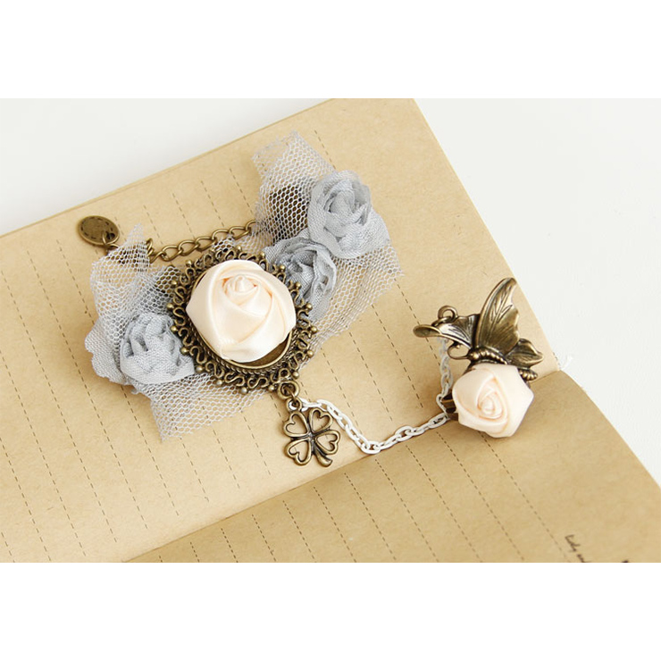 Vintage Lace Bracelet, Gothic Rose Bracelet, Cheap Wristband, Gothic White Lace Bracelet, Victorian Floral Lace Bracelet, Retro White Floral Lace Wristband, Bracelet with Ring, #J18114