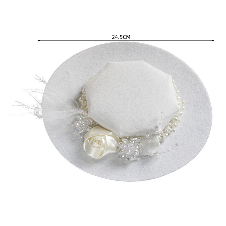 Vintage White Rose and Pearl Fascinator Bridal Bowler-hat Princess Cosplay Party Accessory J21679