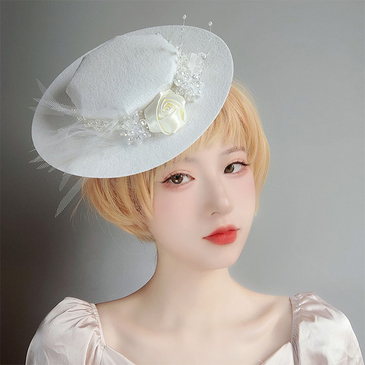 Bridal Wedding Party Headwear, Retro Fancy Fascinator Bowler-hat Hair Clip, Party Hairpin, Fashion Ball Hair Accessory, Fancy Victorian Style Fascinator Hair Clip, Vintage Fishnet Fascinator Hairpin for Women, Gothic Style Hair Clip, Halloween Party Hairclip, #J21679