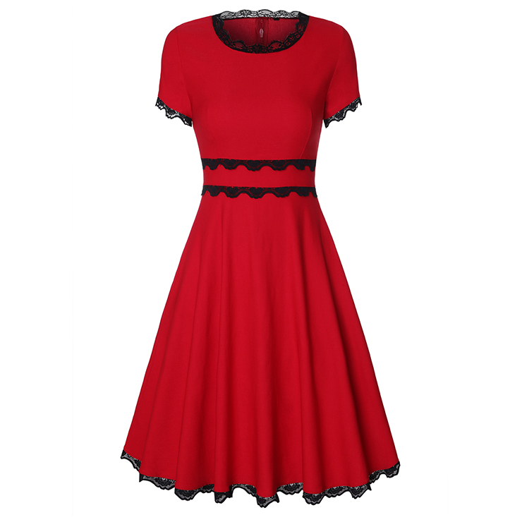 Elegant Swing Dress, Retro Lace Trim Dresses for Women 1960, Vintage Dresses 1950