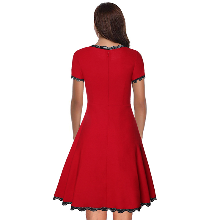 Elegant Swing Dress, Retro Lace Trim Dresses for Women 1960, Vintage Dresses 1950