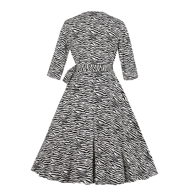 Elegant Swing Dress, Retro Zebra Print Dresses for Women 1960, Vintage Dresses 1950